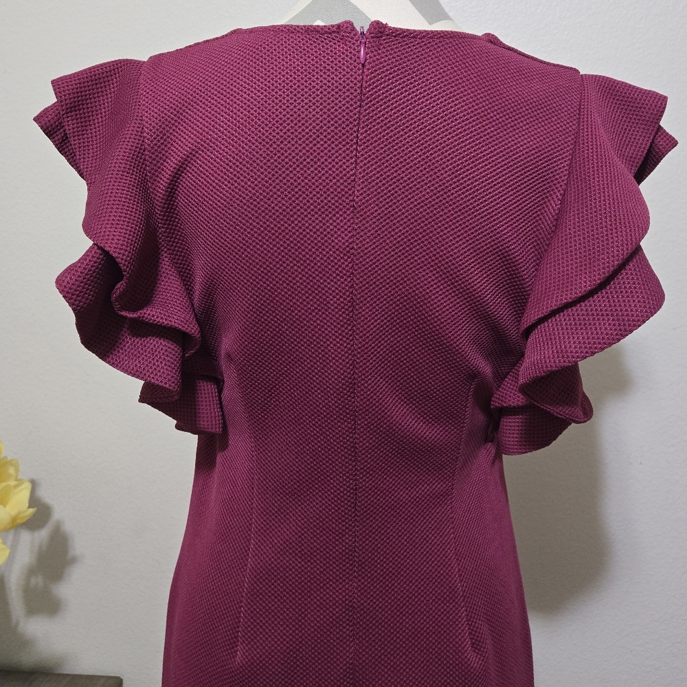 SHE + SKY Magenta Ruffle Short Sleeve V-Neck Dress Size Large - Picture 7 of 11